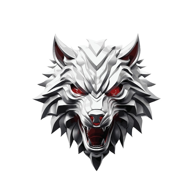 A drawing of a wolf head with red eyes.