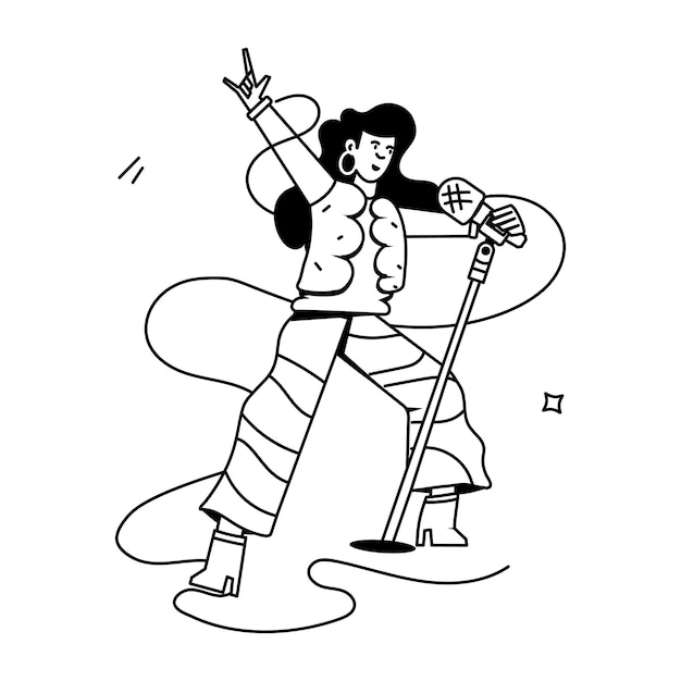 a drawing of a woman dancing with a radio and a dj