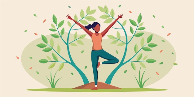 Vector a drawing of a woman doing yoga in a park