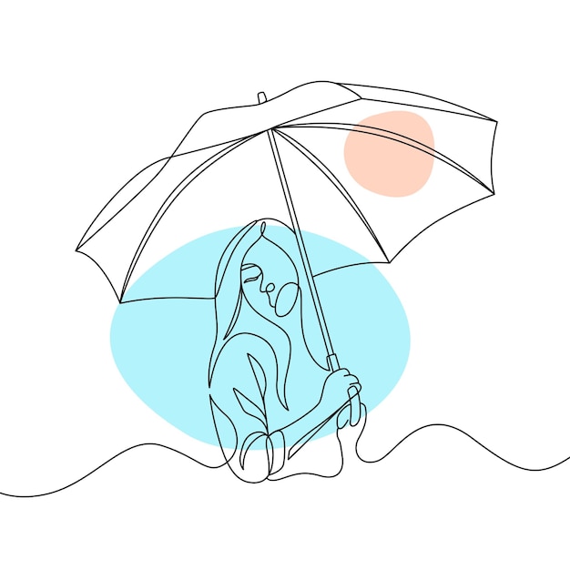 A drawing of a woman holding an umbrella