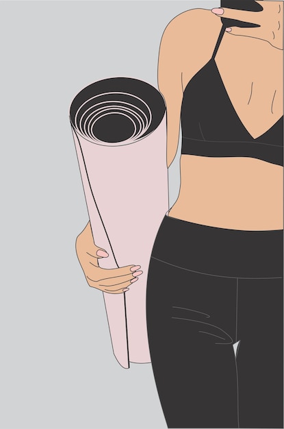 drawing of woman holding yoga mat yoga illustration