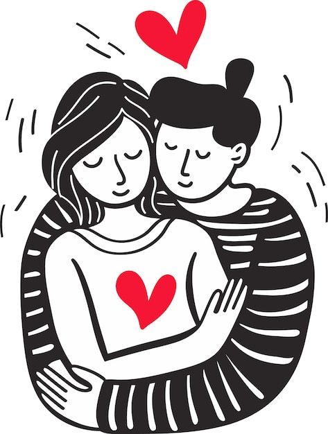 胸にハートをつけた女性と男性の絵