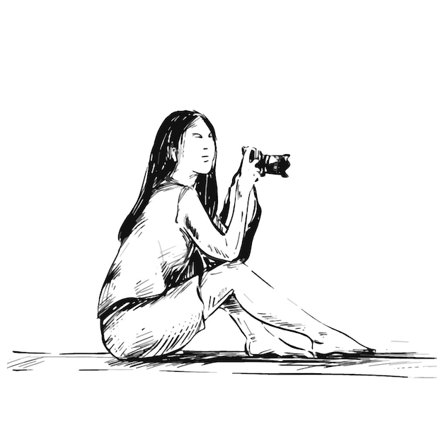 Vector drawing of the woman photographer taking pictures