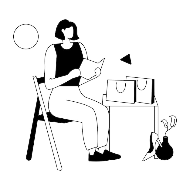 A drawing of a woman reading a book.