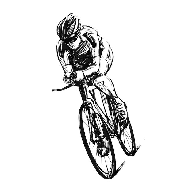 Drawing of Woman riding bicycle racing