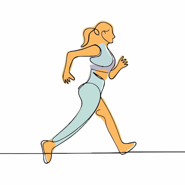 Vector a drawing of a woman running in a white top and blue shorts