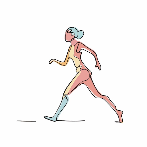 Un disegno di una donna in corsa con un top giallo