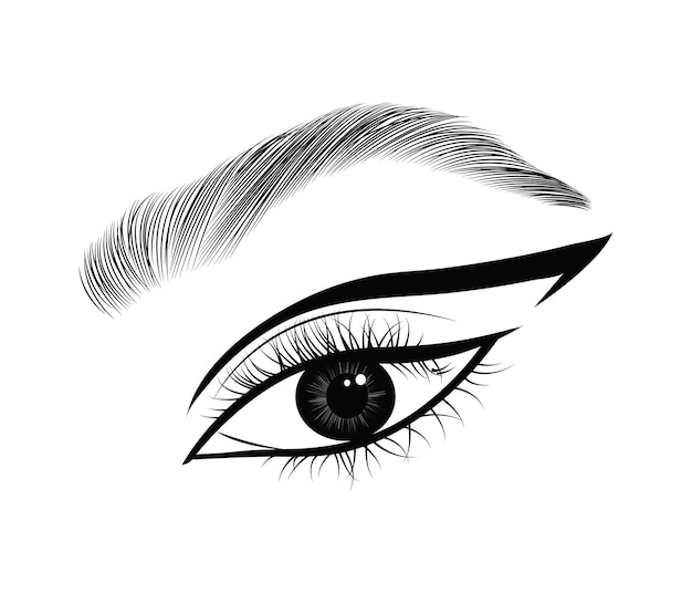 a drawing of a woman  s eye with a black and white background