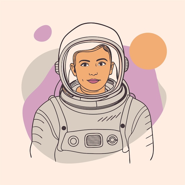 a drawing of a woman in a space suit with the word astronaut on it