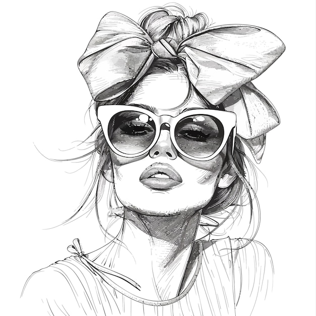 Vector a drawing of a woman wearing a bow and sunglasses