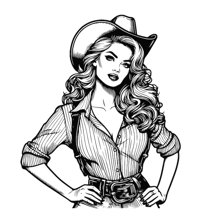 Vector a drawing of a woman wearing a cowboy hat