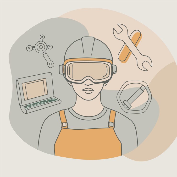 Vector a drawing of a woman wearing goggles and a pair of goggles