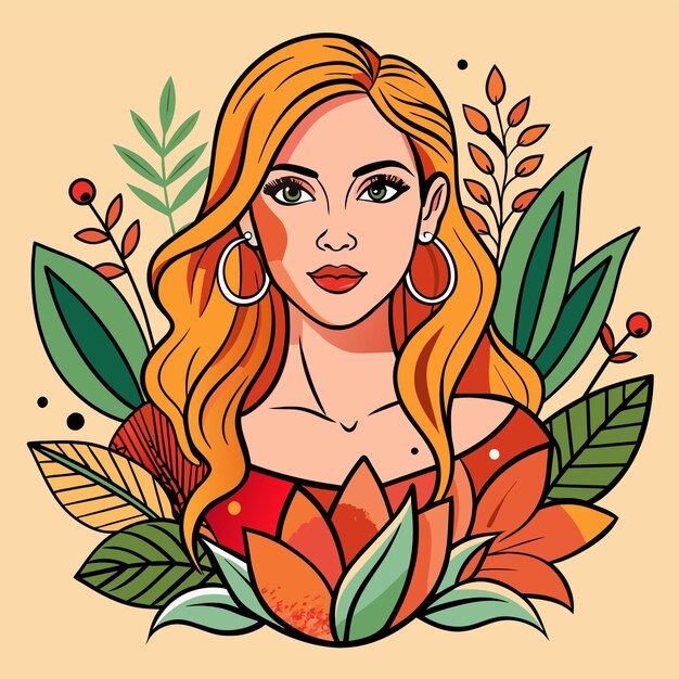 Vector a drawing of a woman with blonde hair and flowers