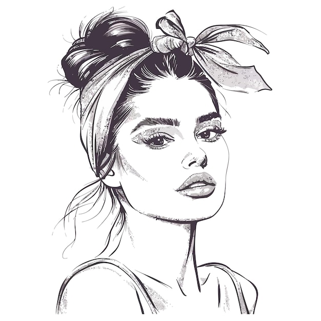 Vector a drawing of a woman with a bow in her hair