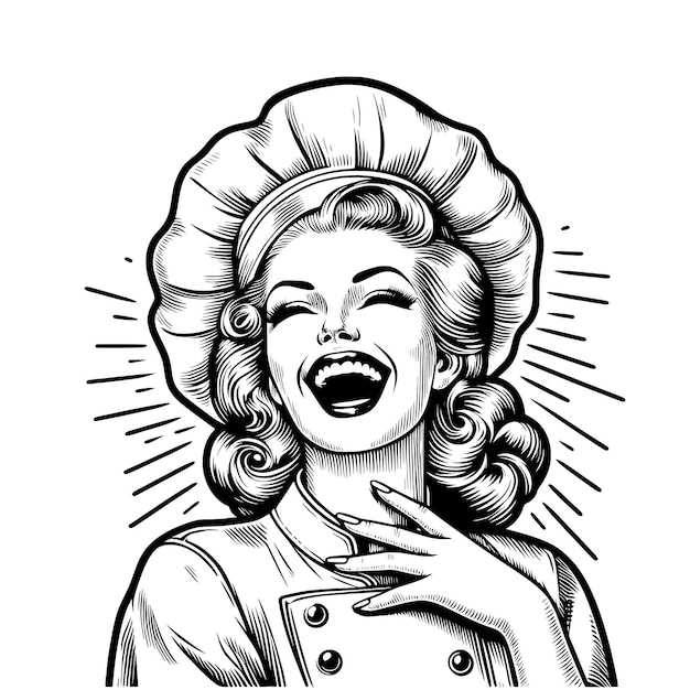 a drawing of a woman with a chef hat on her head