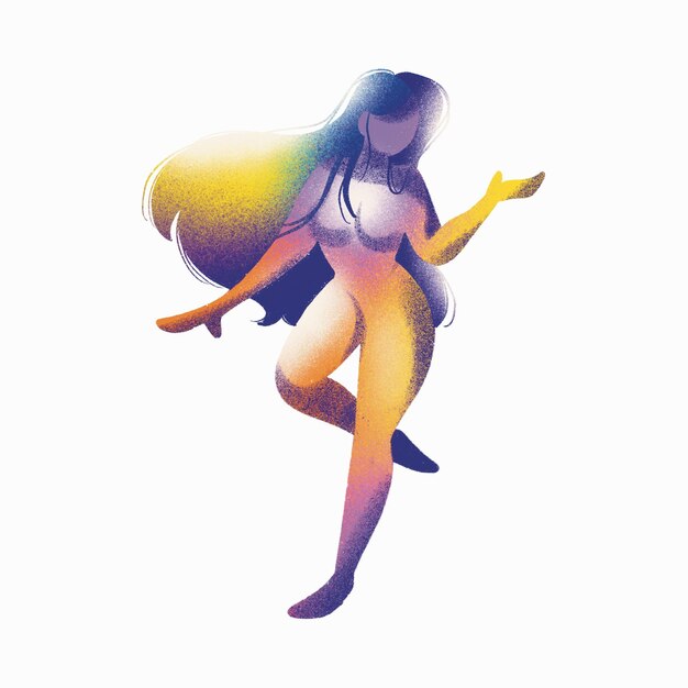 色とりどりの衣装と白いトップを着た女性の絵