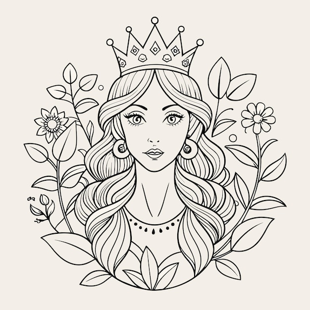 Vector a drawing of a woman with a crown and flowers