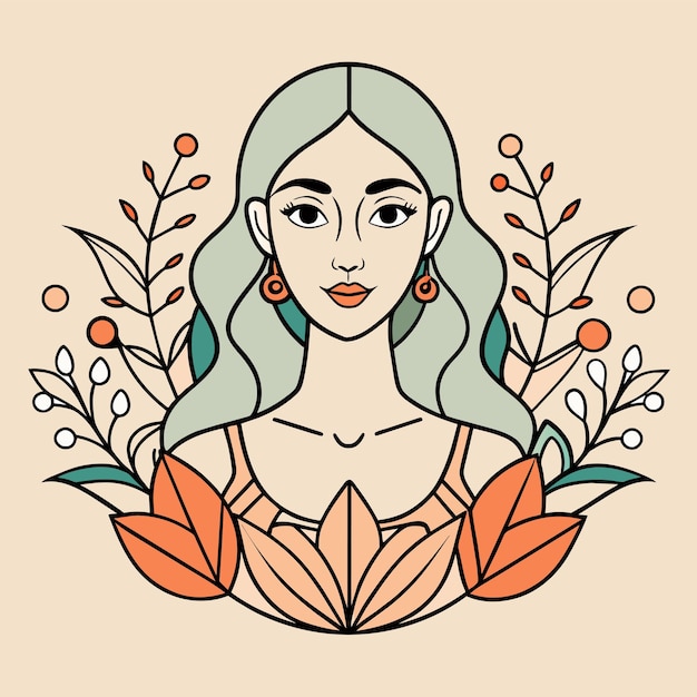 Vector a drawing of a woman with a floral background