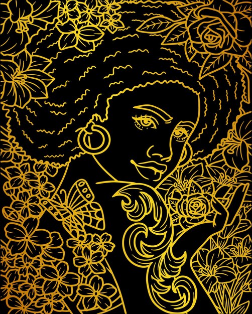 A drawing of a woman with flowers on it