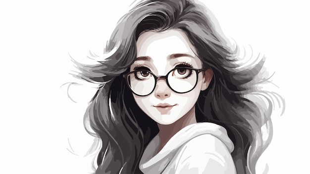 안경과 긴 머리카락을 가진 여자의 그림