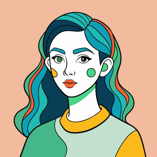 緑と黄色のの女性の絵