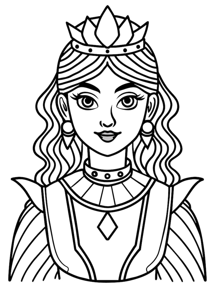 Vector 긴 머리카락과 왕관을 가진 여자의 그림