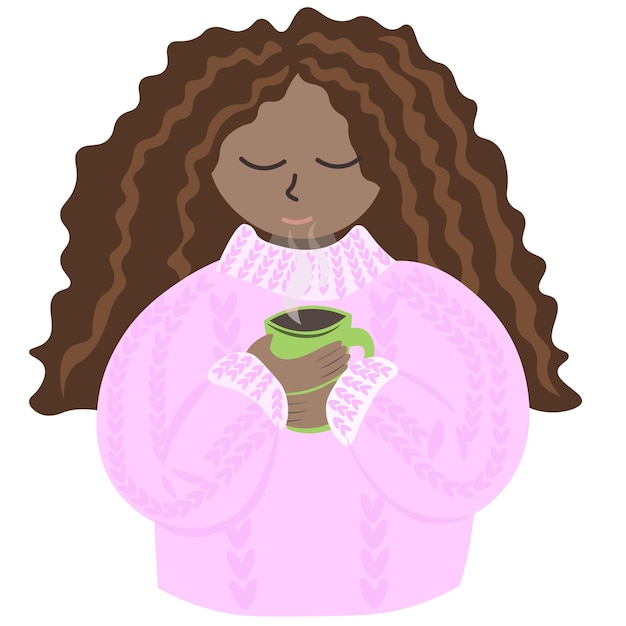 a drawing of a woman with long hair and a pink sweater