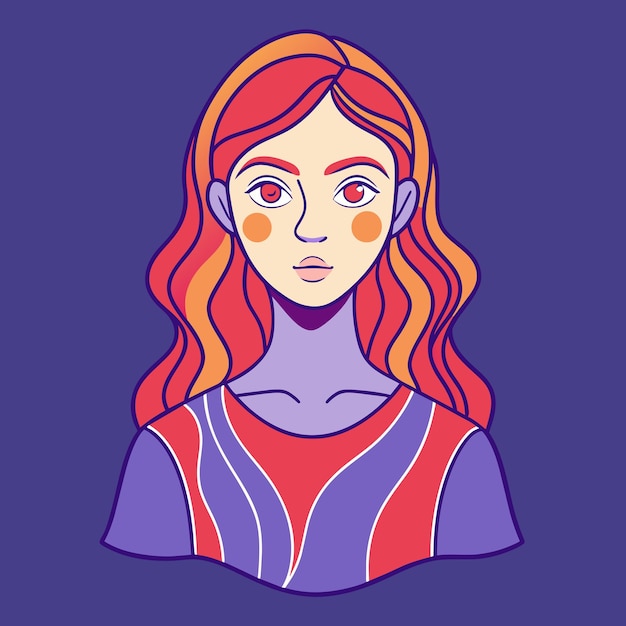 赤いと青い背景の女性の絵