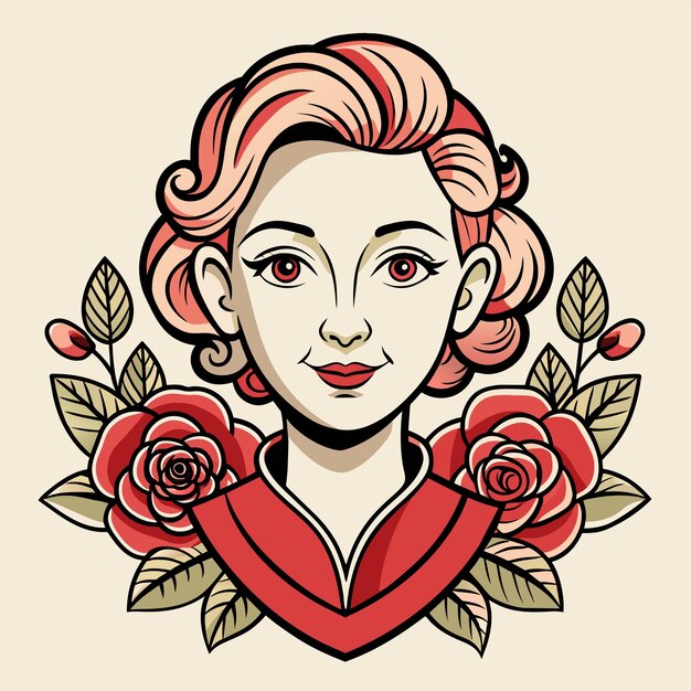 Vector a drawing of a woman with roses on her face