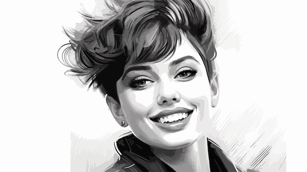 짧은 머리카락과 미소를 가진 여자의 그림