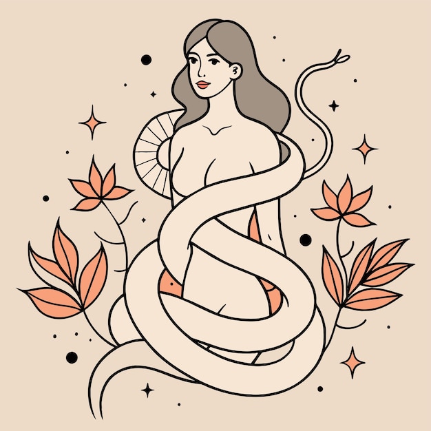 Vector a drawing of a woman with a snake on her arm