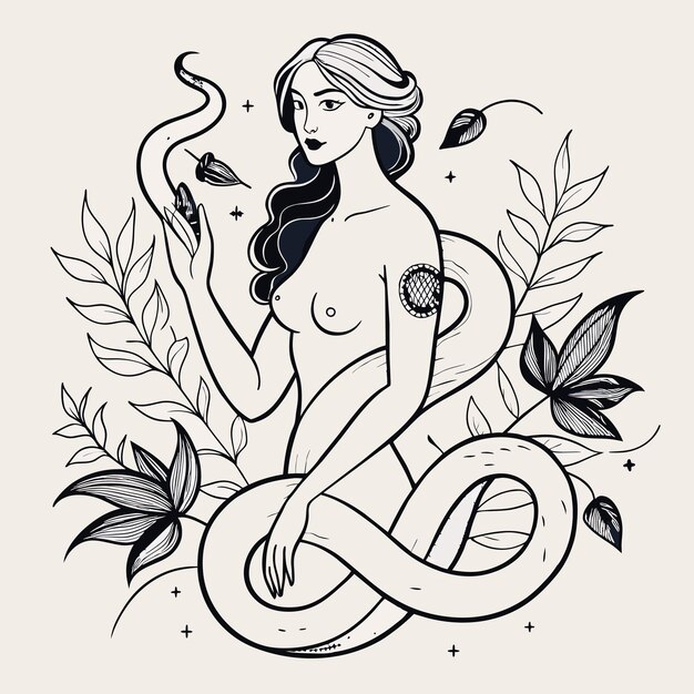 Vector a drawing of a woman with a snake on her back