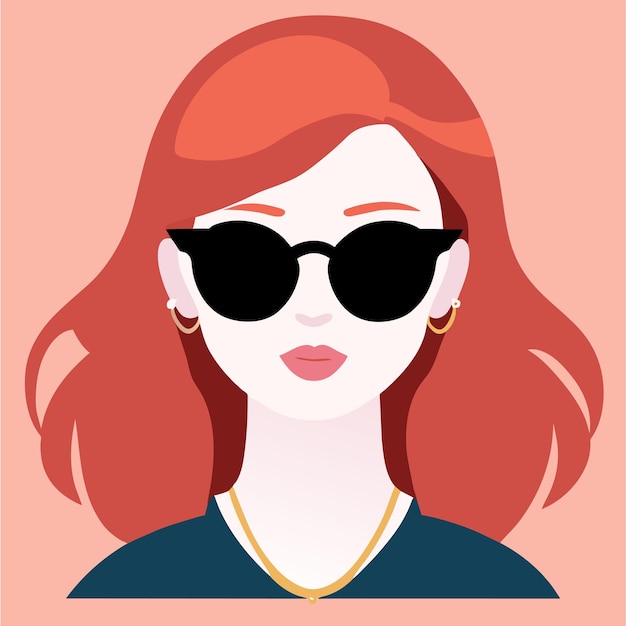 Vector drawing of a woman with sunglasses on her face and long blonde hair hand drawn flat stylish