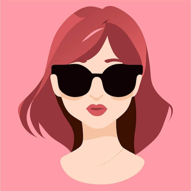 Drawing of a woman with sunglasses on her face and long blonde hair hand drawn flat stylish