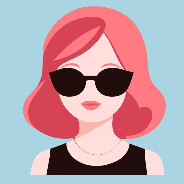 Vector drawing of a woman with sunglasses on her face and long blonde hair hand drawn flat stylish