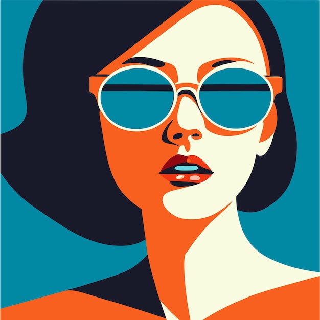 Vector drawing of a woman with sunglasses on her face and long blonde hair hand drawn flat stylish