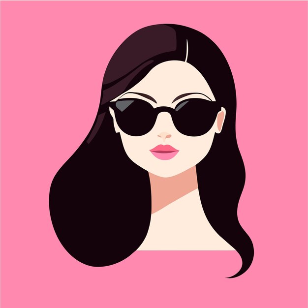 Drawing of a woman with sunglasses on her face and long blonde hair hand drawn flat stylish