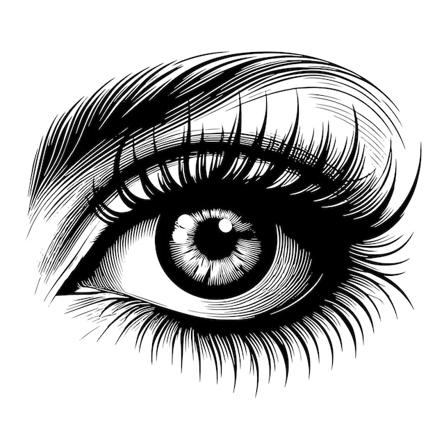 a drawing of a womans eye with a black and white image