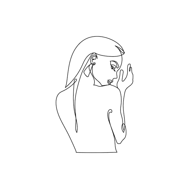 Рисунок женского лица в минималистском стиле линии моды иллюстрации для косметики непрерывного li