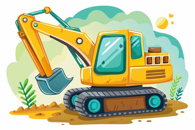 a drawing of a yellow bulldozer with a blue water bucket