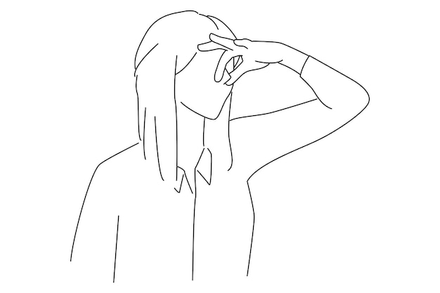 Drawing of young beautiful woman covering her nose with a bad smell outline drawing style art