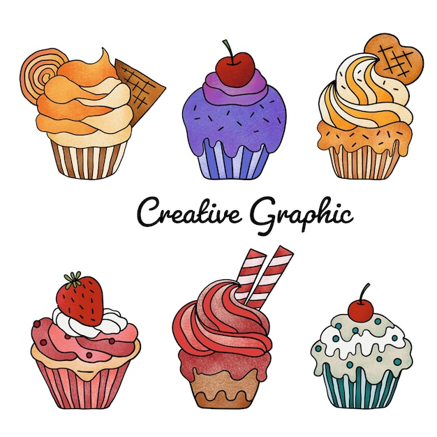 Drawings of cupcakes and muffins collection