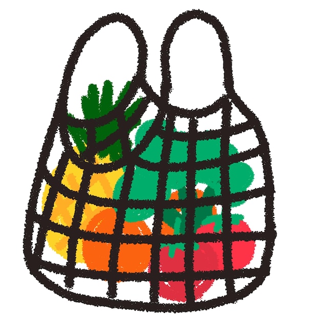 Drawings cute cartoons symbols icons grocery bags Fruit and vegetable bag