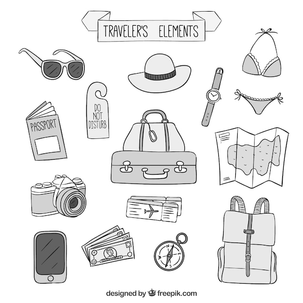 Vector drawings of travelers elements pack