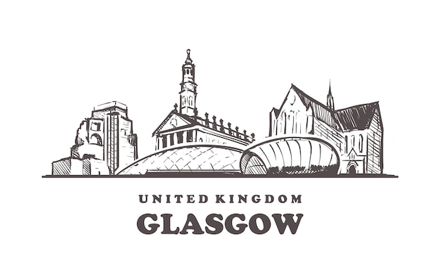 Drawn buildings in glasgow, united kingdoms