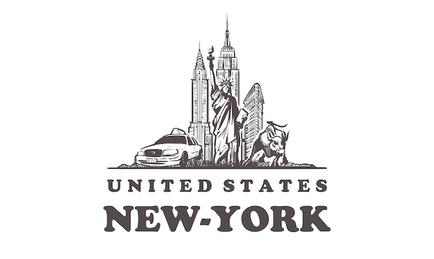Vector drawn buildings in new-york, usa