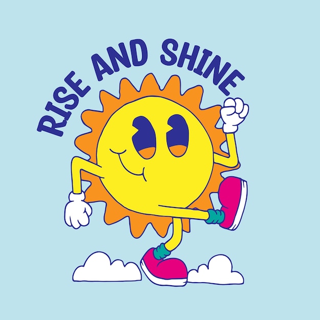 Vector drawn cartoon of a cute sun character walking