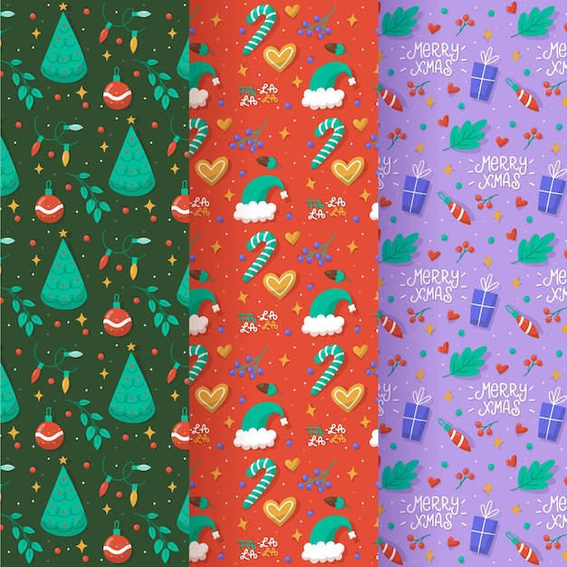 ベクトル 描かれたクリスマスパターンセット