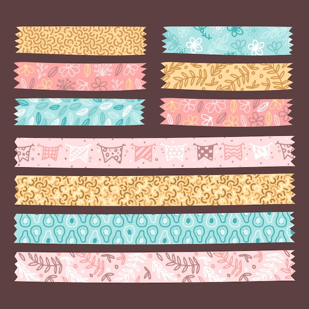 Vector drawn cute washi tapes set