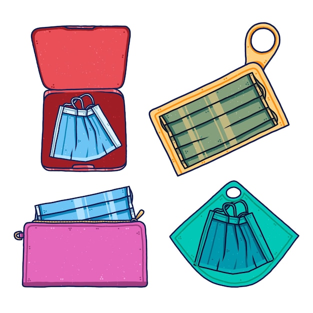 Vector drawn face mask storage case pack